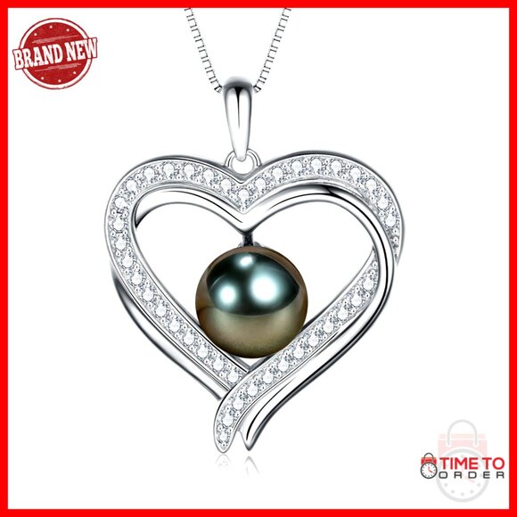 Tahitian Black Pearl Pendant Necklace Sterling Silver 9-10mm Pearl